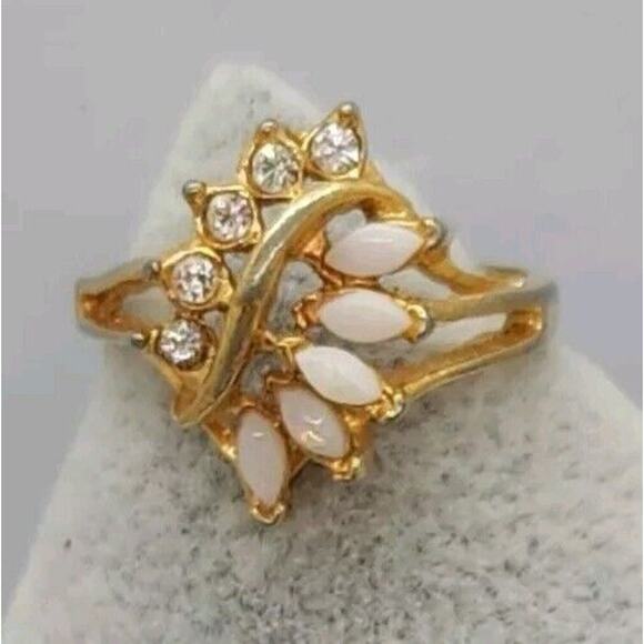 Vintage Gold Cocktail Ring With Faux Opal And Diamonds Sz. 6.5 - Picture 1 of 10